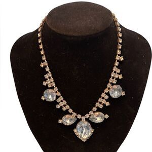 Vintage Blue Rhinestone Silver Tone Necklace Choker